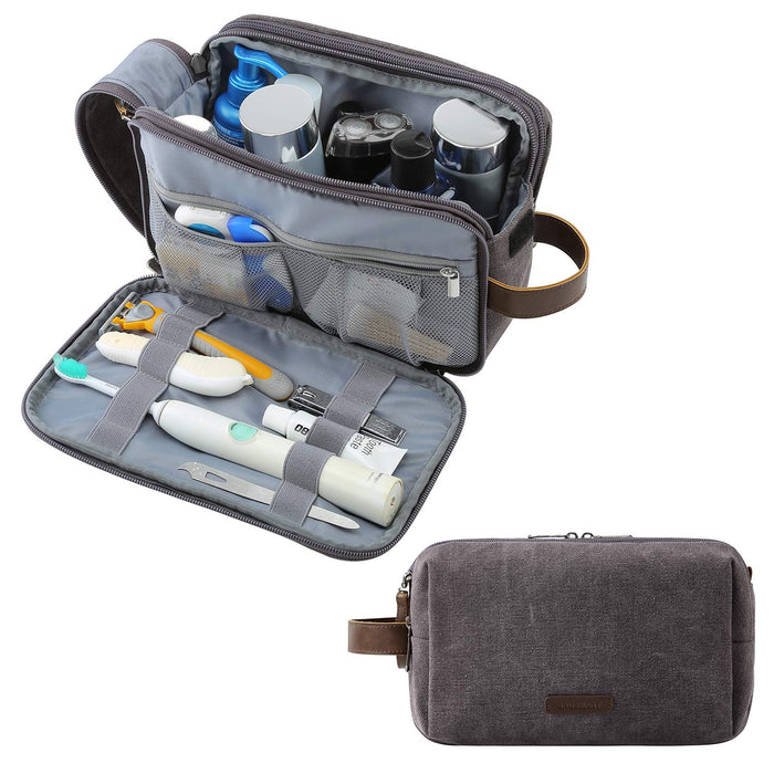 BAGSMART Toiletry Bag for Men, Canvas Travel Toiletry Organizer Dopp Kit Water-resistant Shaving Bag for Toiletries Accessories,Grey-Medium