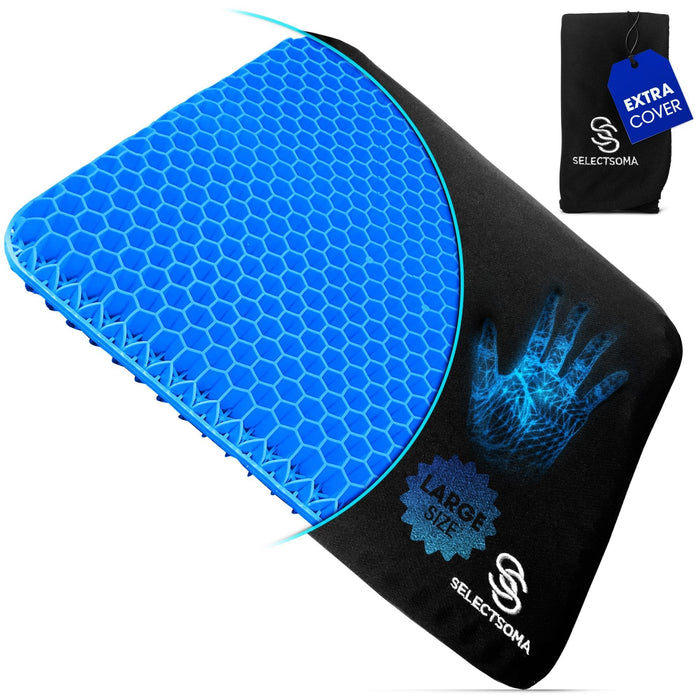 SelectSoma Large Gel Seat Cushion for Desk Chair - Pressure Relief for Back, Sciatica, Coccyx, and Tailbone Pain While Long Sitting – Wheelchair Cushion – Car and Truck Chair Pad