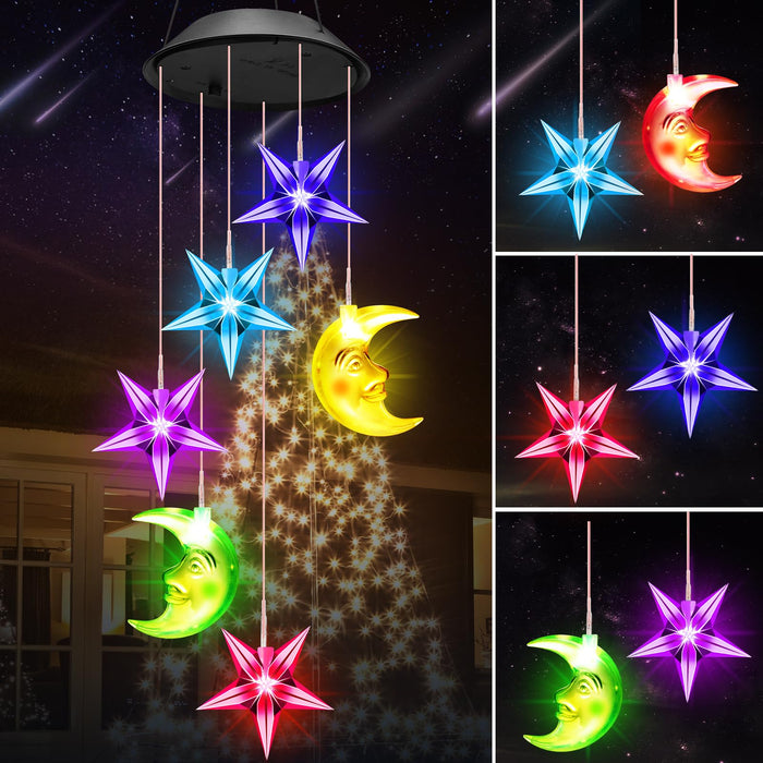 Winzwon Thanksgiving Decorations Christmas Women Mom Gifts Stocking Stuffers Adults Grandma Sister Friend Birthday Solar Moon Star Wind Chimes for Outside Solar Lights Outdoor