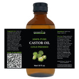 GreenIVe Castor Oil Organically Grown 100% Pure 8oz Glass Bottle Cold Pressed, Hexane Free, Eyelash and Eybrow Growth Serum, Skin Moisturizer Detox and Wraps