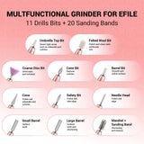 MelodySusie Electric Nail Drill Machine 11 in 1 Kit,PC120I Portable Electric Nail File Efile Set for Acrylic Gel Nails, Manicure Pedicure Tool with Nail Drill Bits Sanding Bands Dust Brush, Gold