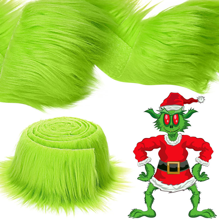 Faux Fur Fabric Christmas Fluffy Fuzzy Craft Shaggy Synthetic Plush Patch Sewing Fur Cuts for DIY Halloween Winter Costume Gnome Beard Miniature Dolls Costume Rugs Mats (Green,4 x 100 Inch)