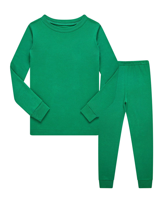 KikizYe Kids Christmas Pajamas Little Boys & Girls Solid Colors Long Sleeve Cotton Pjs Toddler Green Pj Size 3T