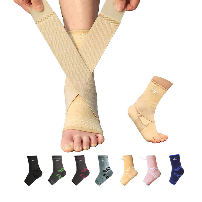 ABIRAM Foot Sleeve (Pair) with Compression Wrap, Ankle Brace For Arch, Ankle Support, Football, Basketball, Volleyball, Running, For Sprained Foot, Tendonitis, Plantar Fasciitis