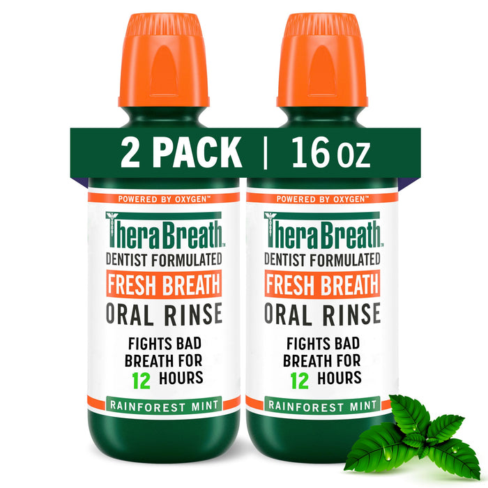 TheraBreath Fresh Breath Mouthwash, Rainforest Mint, Alcohol-Free, 16 Fl Oz (2-Pack)