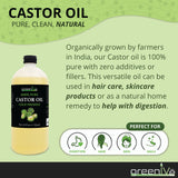 GreenIVe Castor Oil Organically Grown 100% Pure 32oz Bottle Cold Pressed, Hexane Free, Eyelash and Eybrow Growth Serum, Skin Moisturizer Detox and Wraps