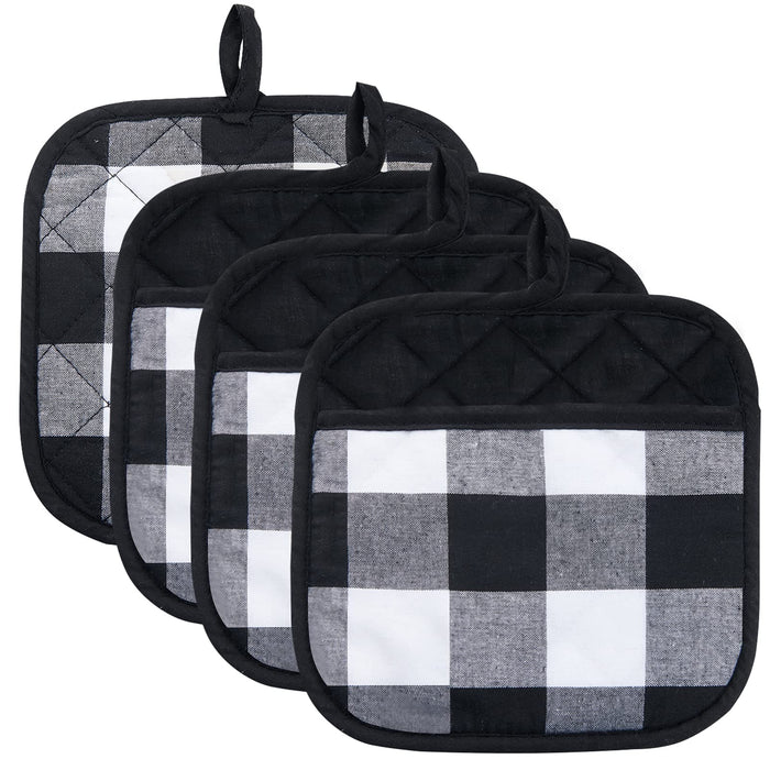Joyhalo 4 Pack Christmas Pot Holders Buffalo Plaid, Pot Holders for Kitchen Heat Resistant, Potholder, Pot Holder, Hot Pads for Kitchen for Cooking and Baking