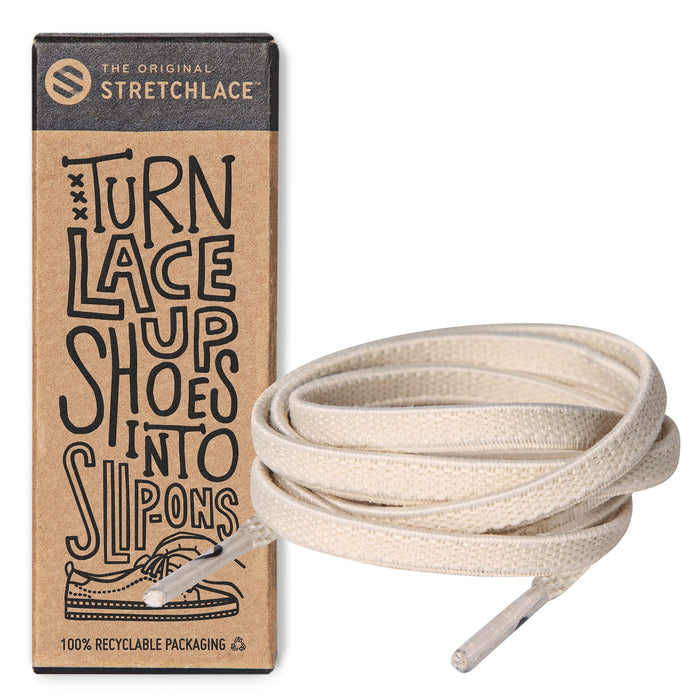 THE ORIGINAL STRETCHLACE - Flat Elastic Shoelaces, Stretch Shoe Laces for Adult Sneakers, Stylish Shoe Laces for Elderly, Kids, and People with Special Needs, Ivory, 40in