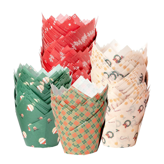 Katbite Christmas Tulip Cupcake Liners 200PCS, Muffin Baking Cupcake Liners Holders, Baking Cups, Cupcake Wrappe