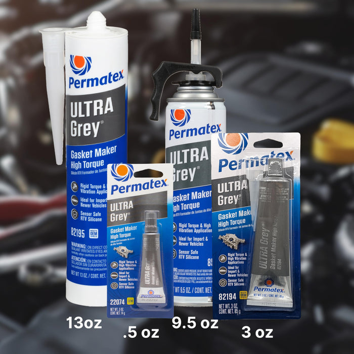 Permatex 85084 Ultra Grey Rigid High-Torque RTV Silicone Gasket Maker, 9.5 oz. PowerBead Can