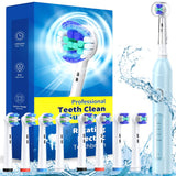 TEETHEORY Rotating Electric Toothbrush for Adults with 8 Brush Heads (2 Types), 4 Modes Deep Clean Electric Toothbrush with Rechargeable Power and 2 Min Smart Timer, Fast Charge (Blue)