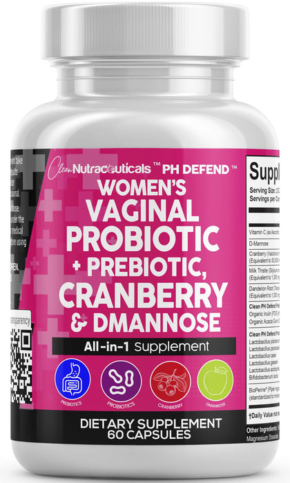 Vaginal Probiotics For Women + Prebiotics 20 Billion Cranberry Pills 30,000mg w/ D-Mannose 500 mg for Urinary Tract Health pH Balance - Womens Probiotic Vitamins for Vaginal Health Supplements Pills