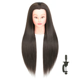 FUTAI 30 Inch Long Dark Brown 20% Real Human Hair Mannequin Head with Stand for Hairdresser Practice Braiding Styling Cosmetology Manikin Manican Doll Training Head