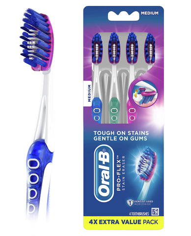 Oral-B Pro-Flex Stain Eraser Manual Toothbrush, Medium, 4 Count