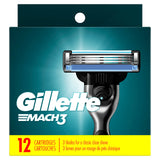 Gillette Mach3 Razor Refills for Men, 12 Razor Blade Refills