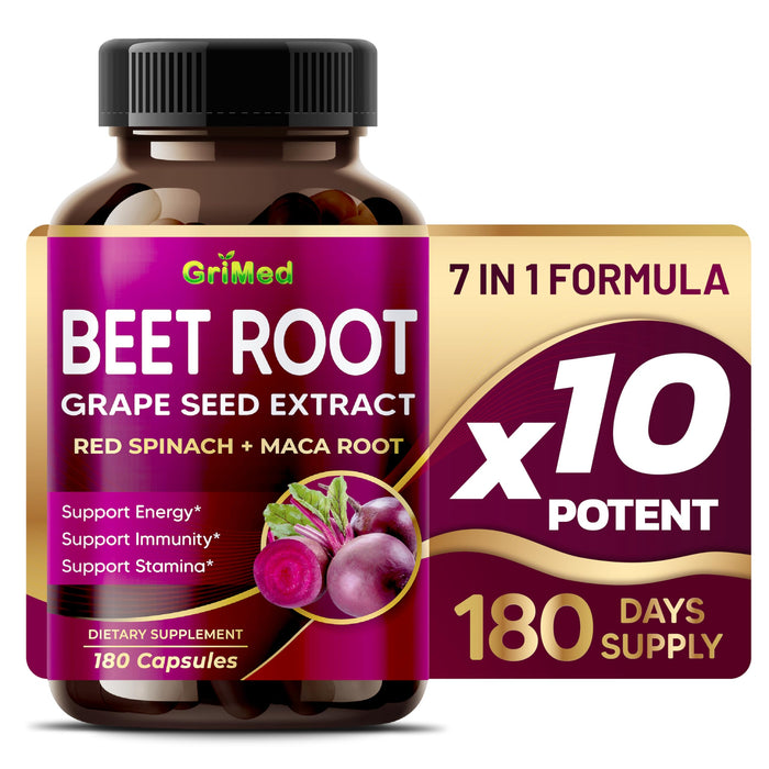 12,900mg Beet Root x12 Potency with Grape Seed Extract, Maca Root, Red Spinach, Ashwagandha - Healthy Energy Supplement for Heart Support (180 Count (Pack of 1))