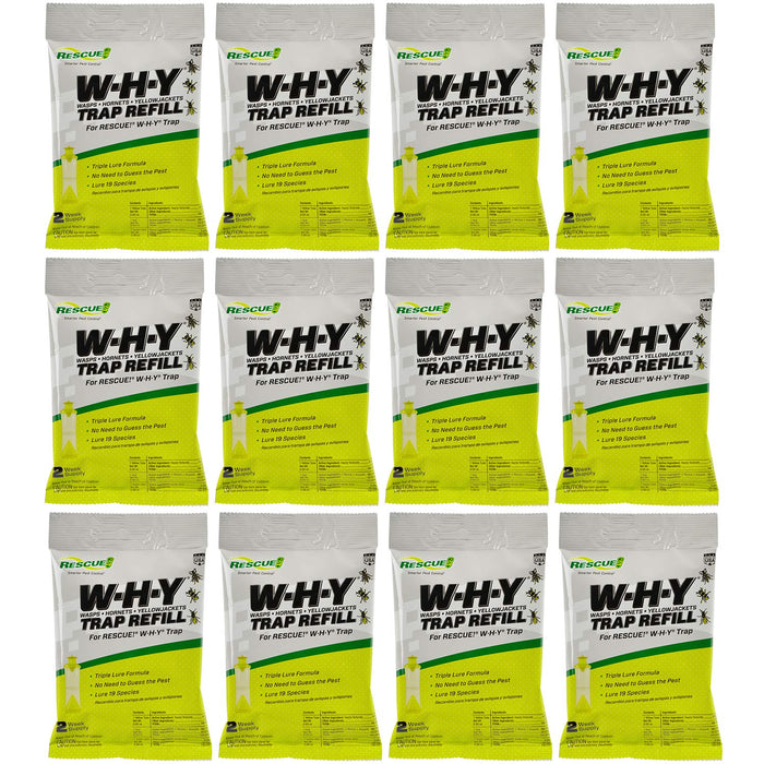 RESCUE! Non-Toxic Wasp, Hornet, Yellowjacket Trap (WHY Trap) Attractant Refill - 2 Week Refill - 12 Pack