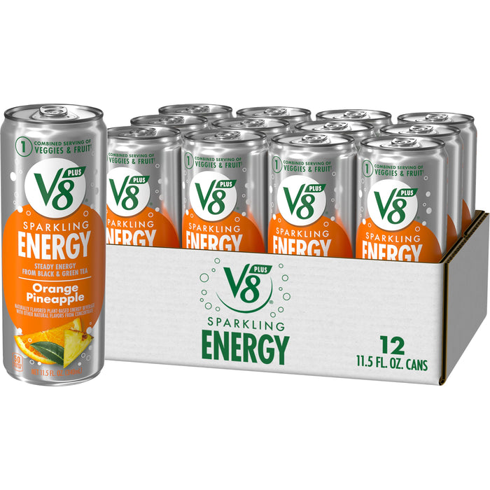 V8 +Energy Sparkling Orange Pineapple Juice Energy Drink, 11.5 fl oz Can (12 Pack)