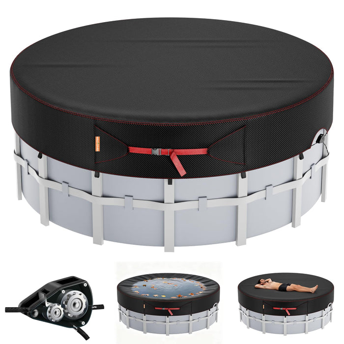 8 Ft Round Pool Cover, Solar Covers for Above Ground Pools, Stock Tank Pool Protector with Tightening Ratchet, Swimming Pool Cover Ideal for Waterproof and Dustproof