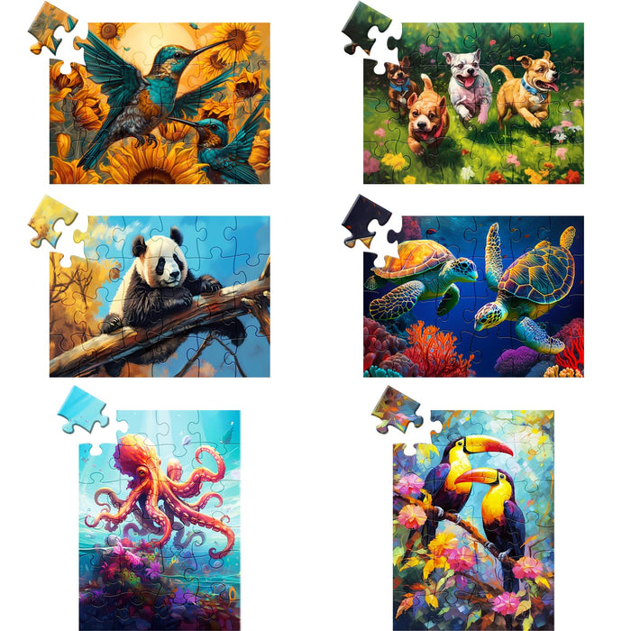 6 Pack 24 Large Piece Puzzle for Seniors Paper Dementia Puzzles for Elderly Adults Easy Puzzle Hummingbird Turtle Dog Panda Jigsaw Puzzle Activities for Elderly Seniors Gift