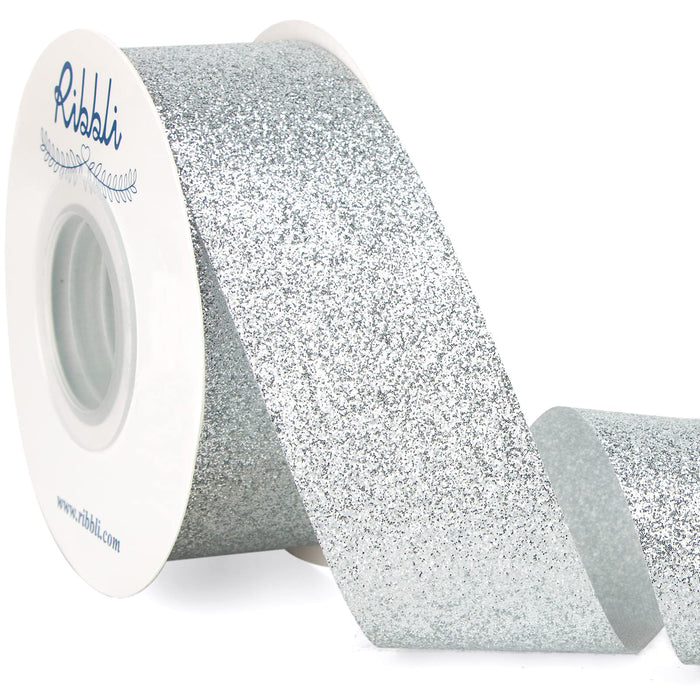 Ribbli Silver Glitter Ribbon,Gift Wrapping Ribbon Silver Cut Edge Christmas Ribbon for Crafts, Chritmas Tree Decoration,Ornaments Decoration,Home Decor, 1-1/2 Inch x 25 Yards
