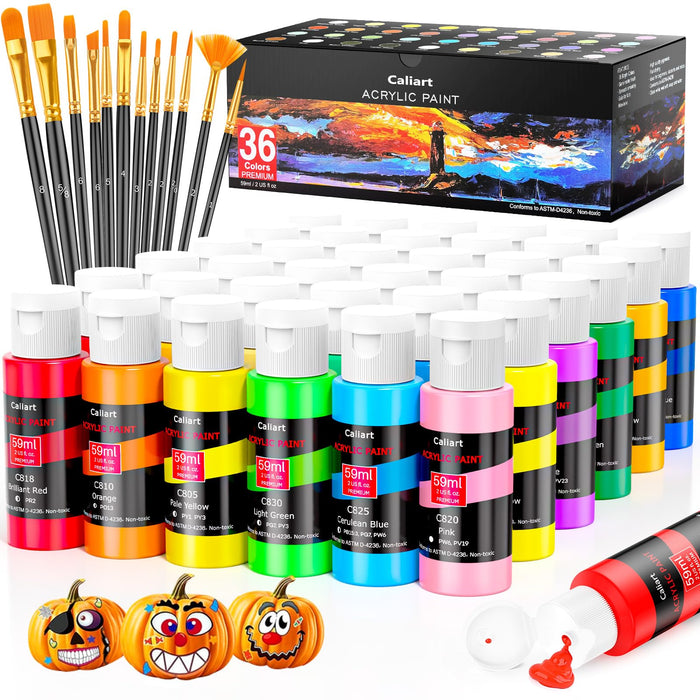 Caliart 36 Colors Acrylic Paint Set with 12 Brushes