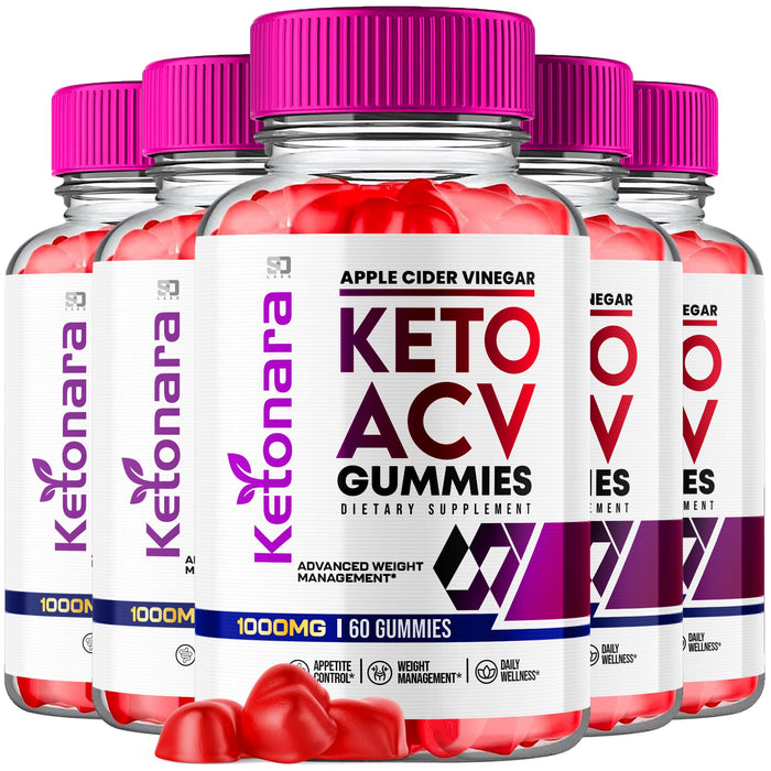 (5 Pack) Ketonara Keto ACV Gummies Advanced Weight Loss, Ketonara Keto+ACV Gummies Apple Cider Vinegar 1000mg, Ketonara Gummies ACV+Keto Apple Cider Vinegar Folate Vitamin B12 Beet Root (300 Gummies)