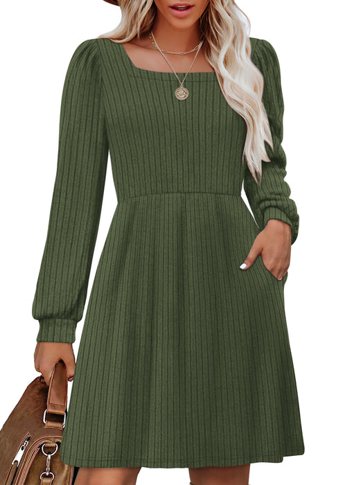 OFEEFAN Christmas Sweater Dress Women Long Sleeve Dress with Pockets ArmyGreen M