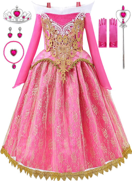 Aoiviss Girls Princess Costume Dresses Pink Fancy Princess Dress Up Clothes