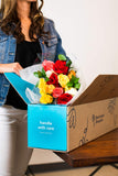 BENCHMARK BOUQUETS - 12 Stem Rainbow Roses (Glass Vase Included), Next-Day Delivery, Gift Fresh Flowers for Birthday, Anniversary, Get Well, Sympathy, Graduation, Congratulations, Thank You