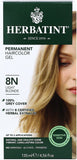 Herbatint Permanent Haircolor Gel, 8N Light Blonde, Alcohol Free, Vegan, 100% Grey Coverage - 4.56 oz