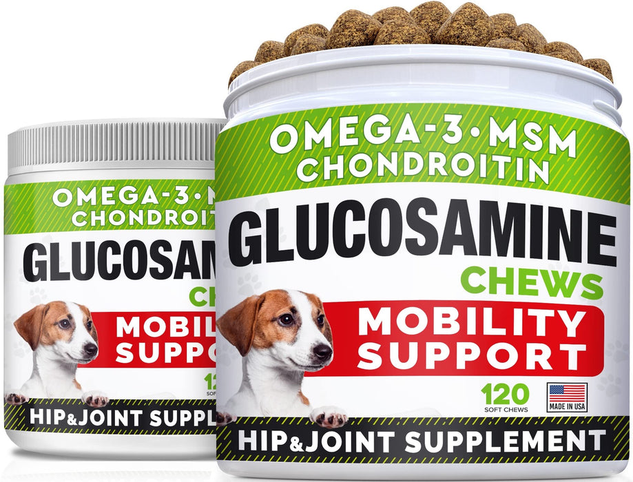 Glucosamine for Large Dogs - Joint Supplement Large Breed w/Omega-3 Fish Oil - Chondroitin, MSM - Advanced Mobility Chews - Joint Pain Relief - Hip & Joint Care - Chicken Flavor - 240Ct - Made in USA