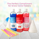 Nostalgia Premium Snow Cone Syrup Party Kit, 20 Snow Cones, 20 Spoons/Straws, Blue Raspberry, Cherry, Cotton Candy