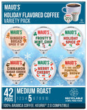 Maud's Holiday Flavored Coffee Pods Variety Pack, 42 ct | Fall, Holiday, & Christmas Blends | 100% Arabica Flavored Coffee |Solar Energy Produced Recyclable Pods Compatible with Keurig K Cups Maker