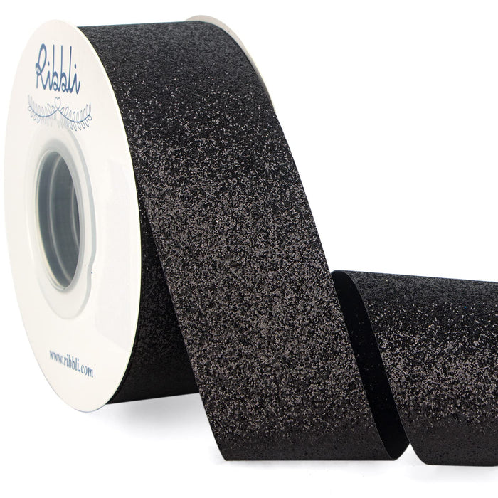 Ribbli Black Glitter Ribbon,Gift Wrapping Ribbon Black Cut Edge Christmas Ribbon for Crafts, ChritmasTree Decoration,Ornaments Decoration,Home Decor, 1-1/2 Inch x 25 Yards
