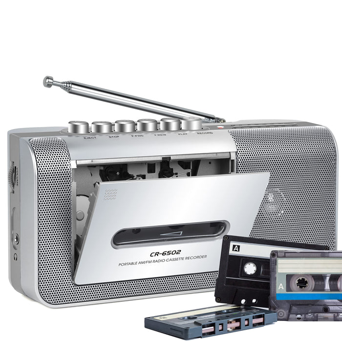 Gracioso Portable Cassette Player and Recorder, Tape Player/Recorder with AM/FM,Loud Build-in Speaker,Microphone,3.5mm Earphone Jack,Powered by AC or AA Battery for Gift,Home, headphone