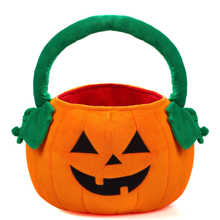 JOYIN Halloween Pumpkin Plush Tote Bucket, 11 X 13.4 inches Candy Trick or Treat Bag, Cute Halloween Basket with Handle for Kids Girl Boy Trick or Treating, Party Favor Supplies, Kids Gifts Goody Bag