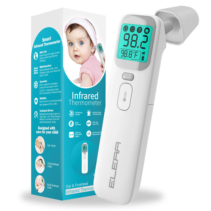 Elera Ear Thermometer for Kids, Baby Thermometer with Forehead and Ear Mode for Adults, Infant, Kids and Toddler, Touchless and 1 Second Reading with Fever Alarm and Mute Function, LCD