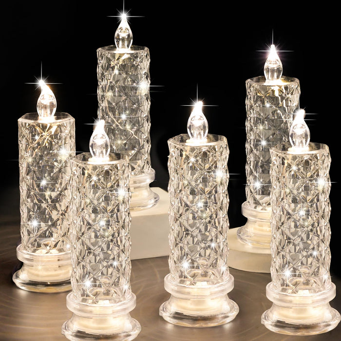 SupBri 6PCS Rose Halo LED Flameless Candles, Battery Operated Crystal Light
