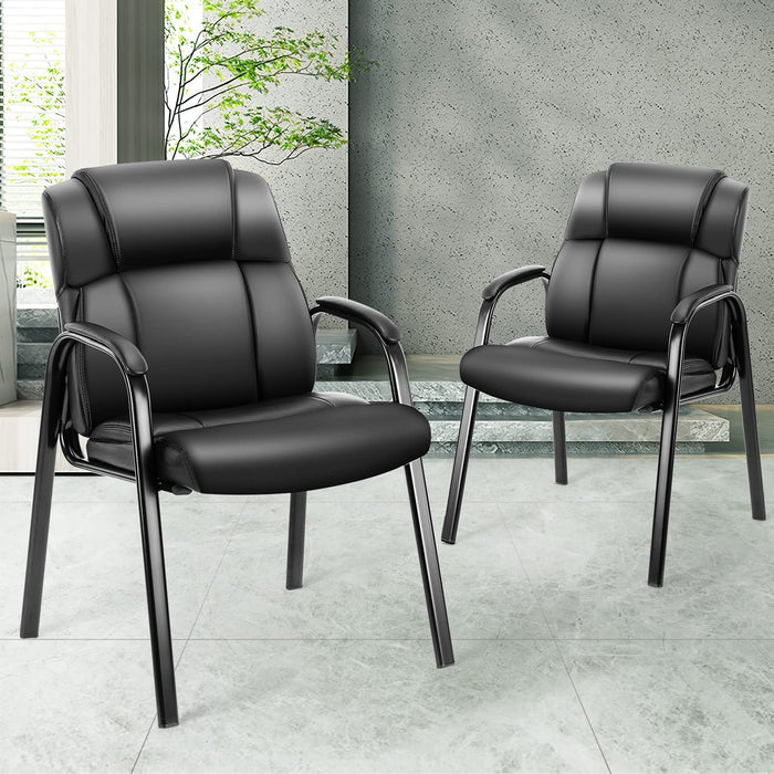 OLIXIS Waiting Room Chairs Set of 2, Leather Office Desk Reception Guest Stationary Side Chair with Padded Arms for Home Conference Lobby Area Meeting Church Medical Clinic Elderly Student