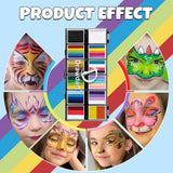 Drawdart Professional Face Painting Kit for Kids Adults, Split Cake Face Paint Palette 12 x 10gm with Stencil, One Stroke Non Toxic Rainbow Face Body Paint Set Halloween Christmas Makeup