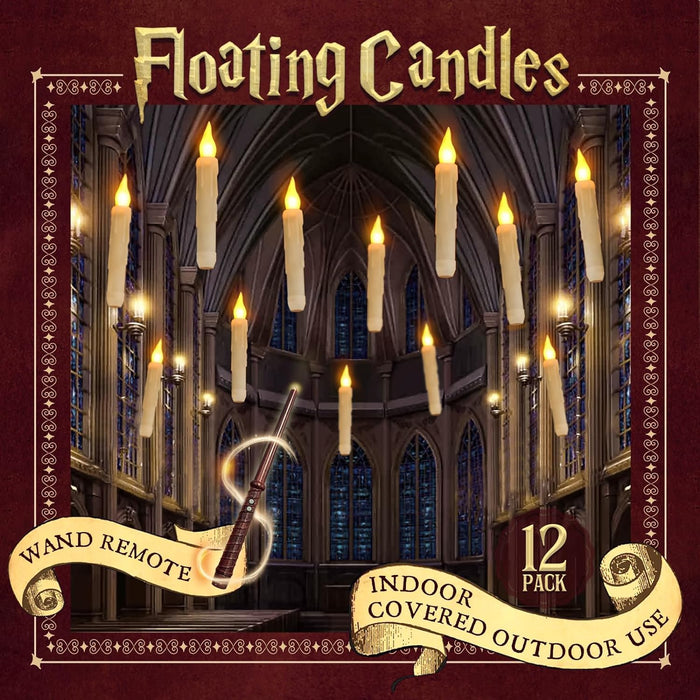 ORIENTAL CHERRY Halloween Decorations - Floating Candles with Wand - 12 Pcs Magic Flickering Warm Light Flameless Floating LED Candle Decor for Indoor Home Room Classroom Bedroom Party
