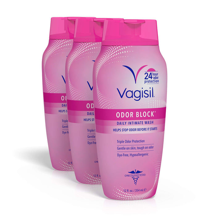 Vagisil Feminine Wash for Intimate Area Hygiene, Odor Block, Gynecologist Tested, Hypoallergenic, 12 oz, (Pack of 3)