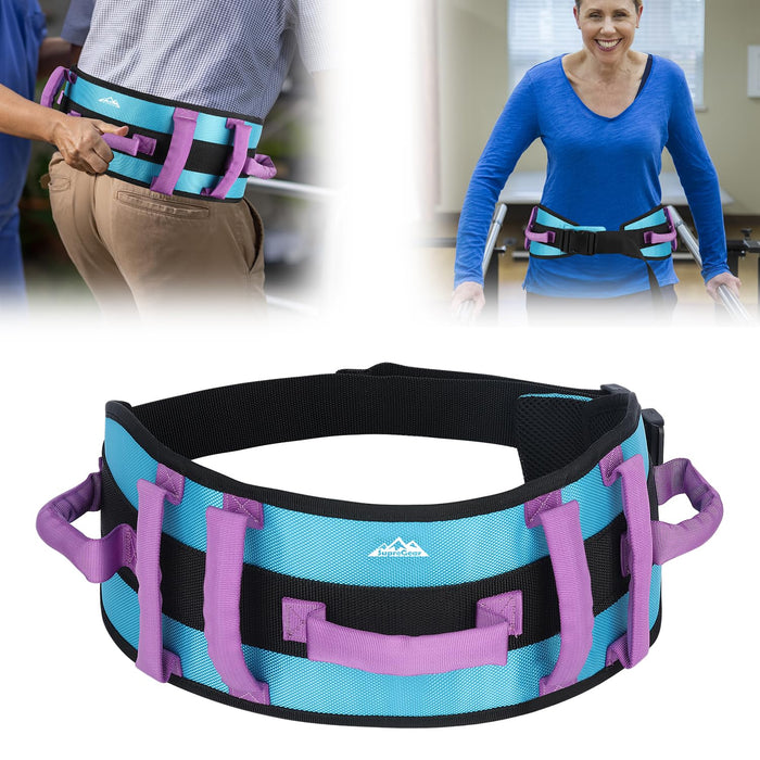 supregear Gait Belt - Anti-Slip Transfer Aid with 7 Handles and Quick-Release Buckle, Perfect for Senior Care, Aqua