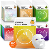 VESPRO 100 Pack Collagen Essence Sheet Facial Masks, Face Masks Skincare, Hydrating Face Masks, For All Skin Types, Moisturizing and Soothing, Natural Skin Care Spa Face Mask