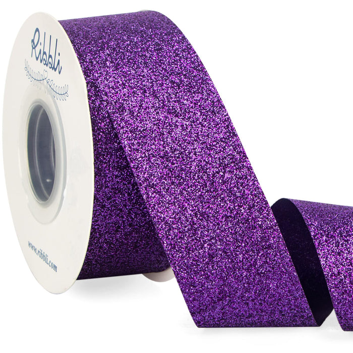 Ribbli Purple Glitter Ribbon,Gift Wrapping Ribbon Purple Cut Edge Christmas Ribbon for Crafts, Chritmas Tree Decoration,Ornaments Decoration,Home Decor, 1-1/2 Inch x 25 Yards