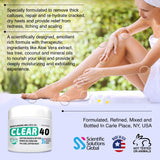 CLEAR 40, 40% Urea Gel, 4 oz w/Tea Tree & Coconut Oil, Aloe Vera Extract, Works on Calluses & Corns, Moisturizes & Softens Cracked Heels, Feet, Elbows, Hands, Nails, Superior Hydration to Urea Creams