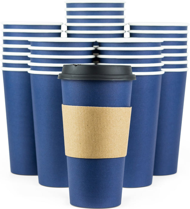 Glowcoast Disposable Coffee Cups With Lids - 20 oz To Go Coffee Cup (80 Pack). Large Travel Cups Hold Shape With Hot and Cold Drinks, No Leaks! Paper Cups with Insulated Sleeves Protect Fingers!