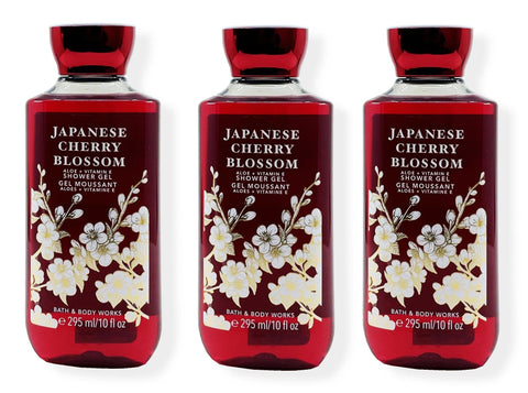 Japanese Cherry Blossom Shower Gel Body Wash - Set of THREE (3) bottles (10 oz ea) -- Bath & Body Works Signature Collection