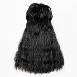 Black Wig with Bun for Women, 17.7 Inch Medium Long Straight Black Bride Wig with Bangs Bun + Wig Cap for Halloween Costume Party Cosplay